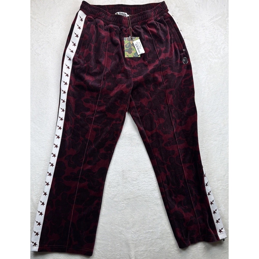 A Bathing Ape BAPE Solid Camo One Point Velour Track‎ Pants Mens Large NWT